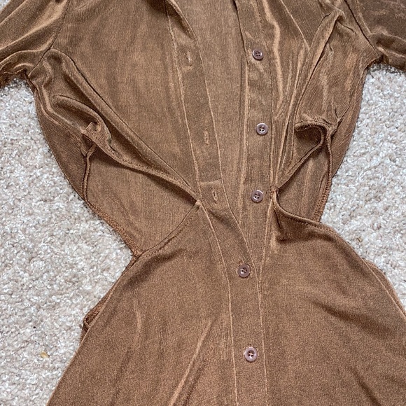 Brown Button Down Long sleeve Cutout Dress - Picture 6 of 8